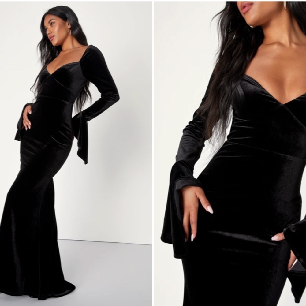 LULU's Prom Wedding Sexy PinUp Vibes Romantic Elegant Velvet Maxi Dress - Picture 5 of 6